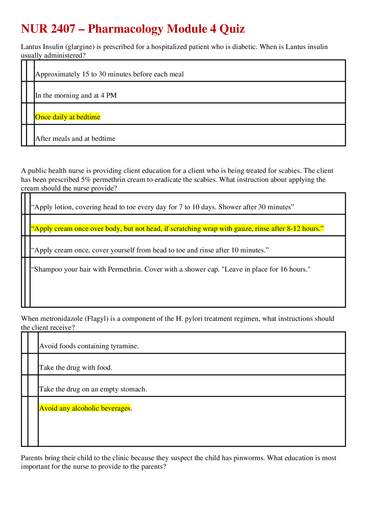 Preview image of NUR 2407 – Pharmacology Module 4 Quiz document